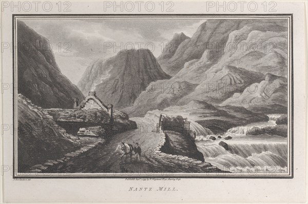 Nantz Mill, from "Remarks on a Tour to North and South Wales, in the year 1797, September 1, 1799. Creator: John Hill.