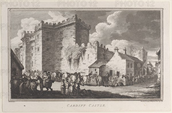 Cardiff Castle, from "Remarks on a Tour to North and South Wales, in the year 1797, August 26, 1799. Creator: John Hill.