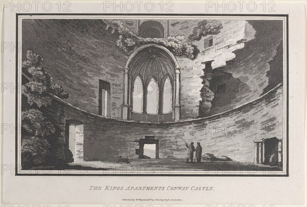 The Kings Apartments Conway Castle, from "Remarks on a Tour to North and South Wales, 1799-1800. Creator: John Hill.