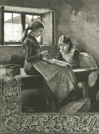 'Lace Making in an Irish Cottage', 1886.  Creator: Marianne Stokes.