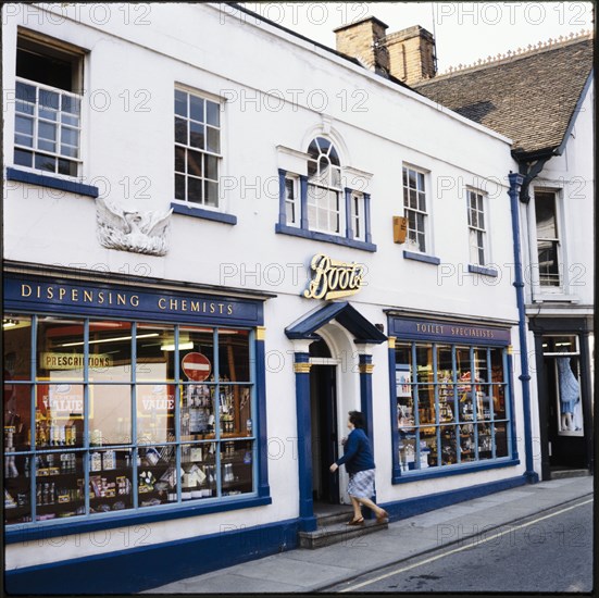 Boots Dispensing Chemists, Thoroughfare, Woodbridge, East Suffolk, Suffolk, 1970s-2000s. Creator: Nicholas Anthony John Philpot.