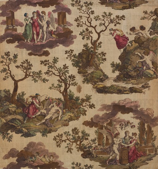 Psyche et L'Armour (The Story of Cupid and Psyche) (Furnishing Fabric), Nantes, c. 1790. Creator: Gorgerat Frères et Cie.