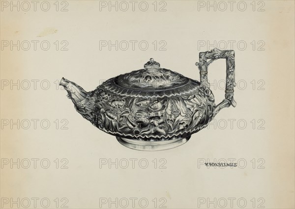 Silver Teapot, c. 1938. Creator: Florence Hastings.