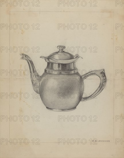 Silver Teapot, 1935/1942. Creator: Walter W. Jennings.