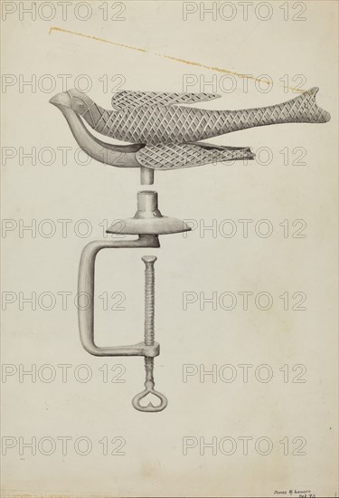 Silver Bird Sewing Holder, c. 1936. Creator: James M. Lawson.