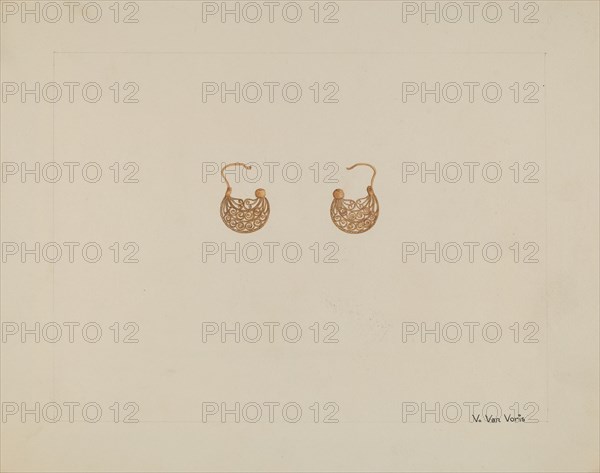 Earrings, c. 1937. Creator: Vera Van Voris.