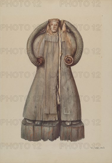 Carved Statue of the Virgin Mary, c. 1939. Creator: Vera Van Voris.