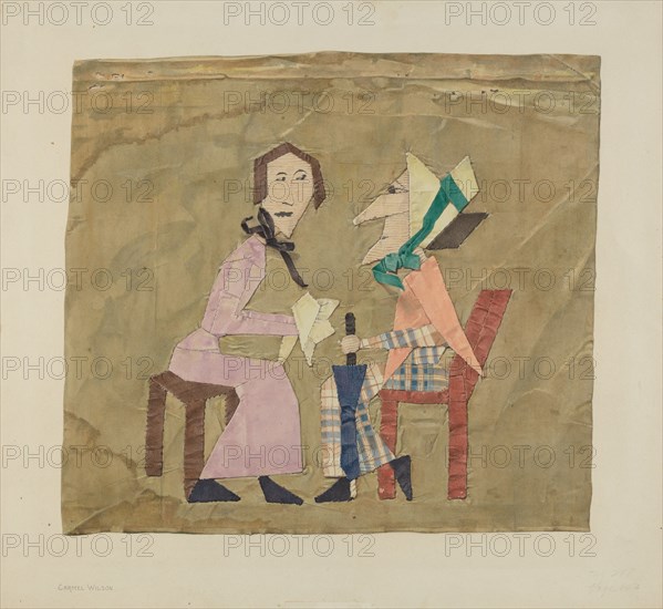 Patchwork Picture: "Gossips", c. 1938. Creator: Carmel Wilson.
