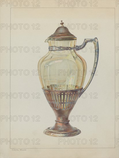 Silver and Glass Flagon, c. 1936. Creator: Carmel Wilson.