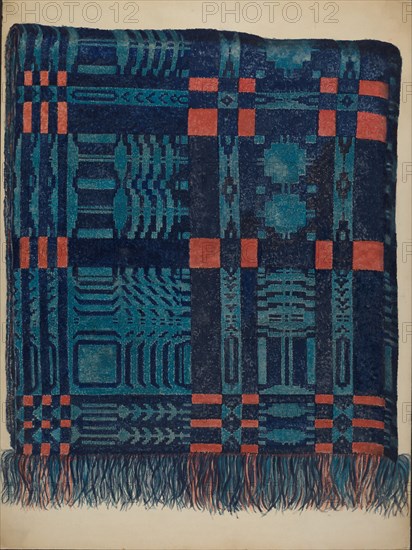 Coverlet - Pine Tree Border, c. 1937. Creator: Eva Wilson.