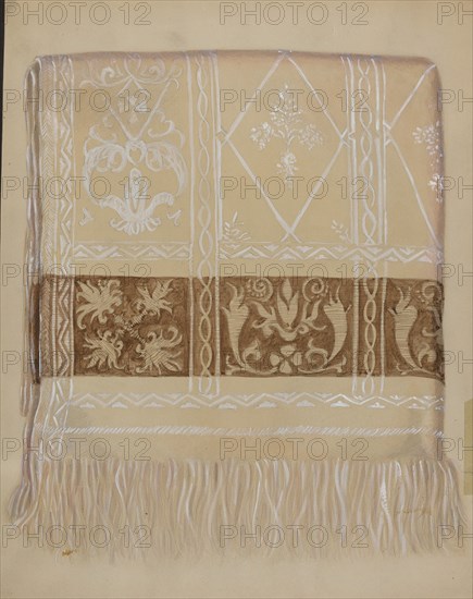 Linen Towel - Brown Border, c. 1937. Creator: Eva Wilson.