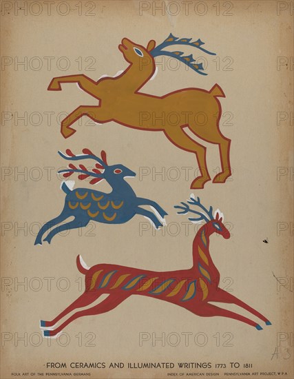 Drawing for Plate 3: From Portfolio "Folk Art of Rural Pennsylvania", c. 1939. Creator: Unknown.