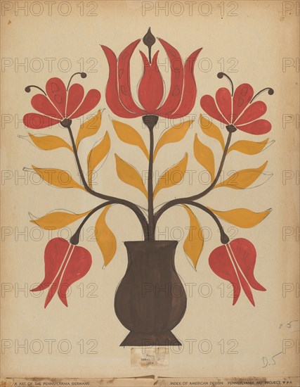 Drawing for Plate 5: From Portfolio "Folk Art of Rural Pennsylvania", c. 1939. Creator: Unknown.