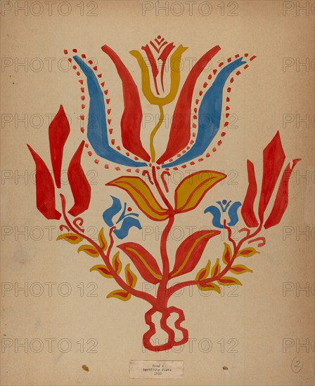 Drawing for Plate 2: From Portfolio "Folk Art of Rural Pennsylvania", c. 1939. Creator: Unknown.