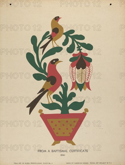 Plate 12: From Portfolio "Folk Art of Rural Pennsylvania", c. 1939. Creator: Unknown.