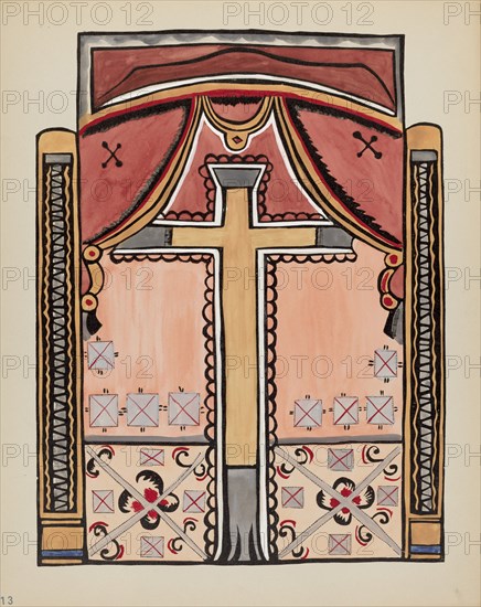 Plate 13: Design with Cross, Chimayo: From Portfolio "Spanish Colonial Designs of New Mexico", 1935/ Creator: Unknown.