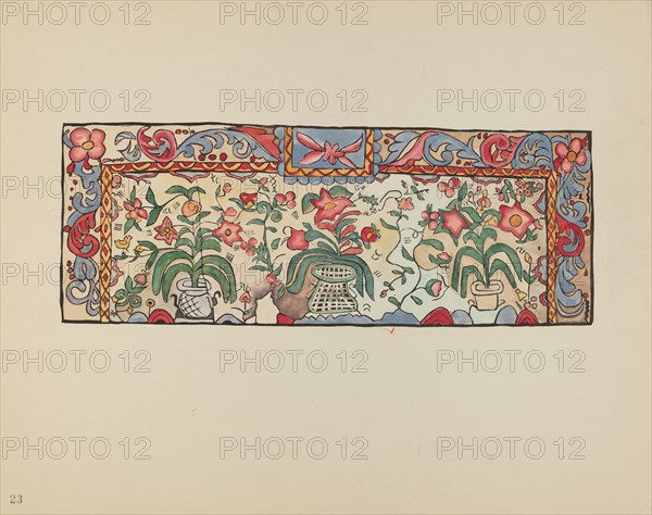 Plate 23: Painting on Buckskin: From Portfolio "Spanish Colonial Designs of New Mexico", 1935/1942. Creator: Unknown.