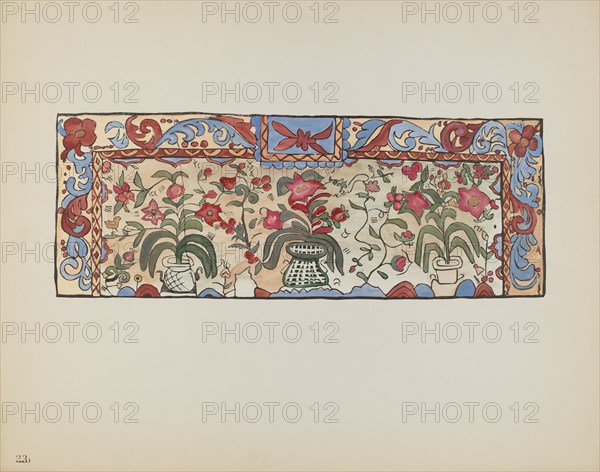 Plate 23: Painting on Buckskin, Laguna: From Portfolio "Spanish Colonial Designs...", 1935/1942. Creator: Unknown.