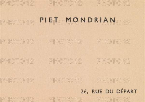 Piet Mondrian, calling card, ca. 1919-38. Creator: Anon.