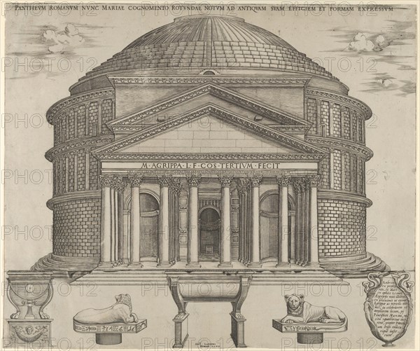 Elevation of the Pantheon in Rome, reconstructed to its original form, 1549. Creator: Anon.