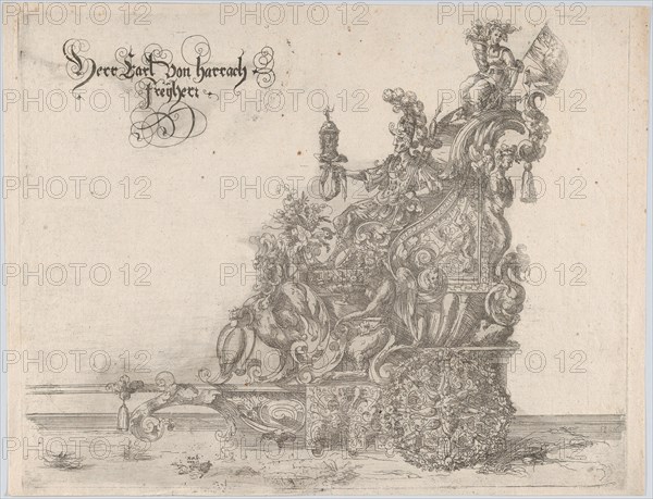 Procession, with a male and female figure seated on a float, 16th century., 16th century. Creator: Anon.
