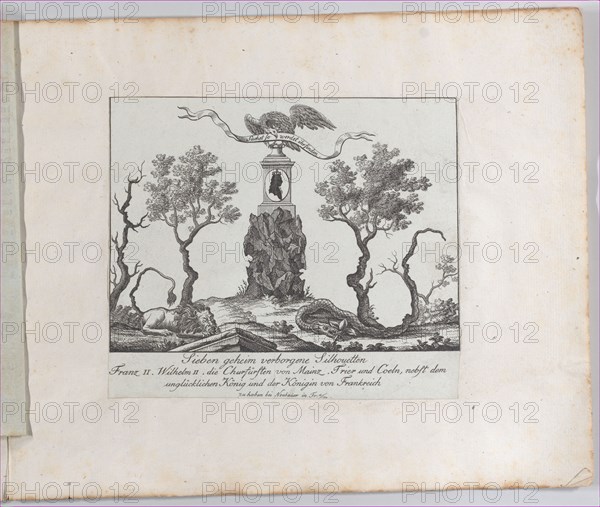Landscape containing seven silhouettes, 1793-1800. Creator: Anon.
