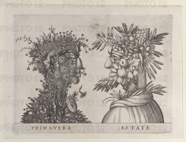 Spring and Summer: two heads made from flora typical of those seasons, ca. 1580-1620., ca. 1580-1620 Creator: Anon.