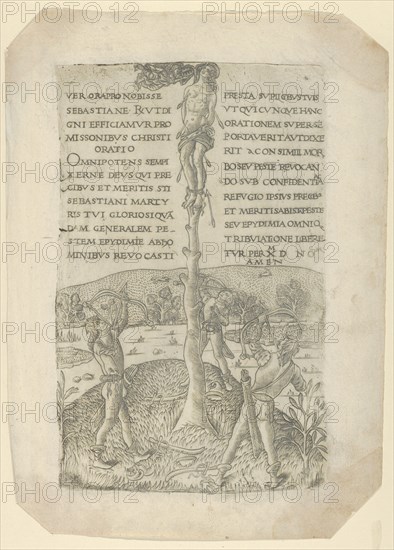 The Martyrdom of Saint Sebastian, with three archers, ca. 1480-90., ca. 1480-90. Creator: Anon.