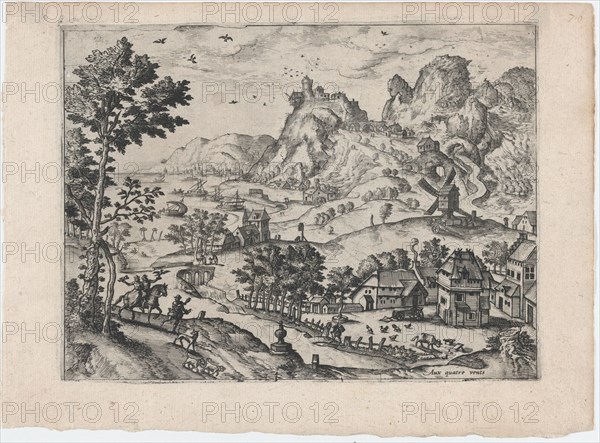 Mountain Landscape with Falconers, ca. 1570., ca. 1570. Creators: Anon, Lucas Gassel.