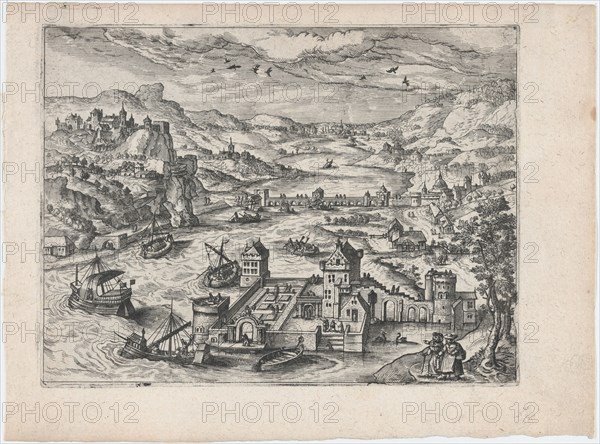 River Valley with a Traveling Couple, ca. 1570., ca. 1570. Creators: Anon, Lucas Gassel.