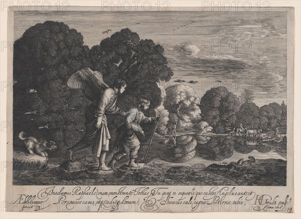 Tobias and the Angel (small plate), 1608. Creator: Hendrik Goudt.