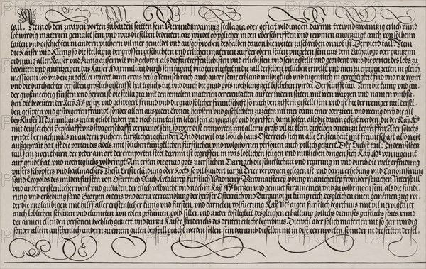 Explanatory Text, Part III,from the Arch of Honor, proof, dated 1515, printed 1517-18, 1515. Creator: Hieronymus Andreae.
