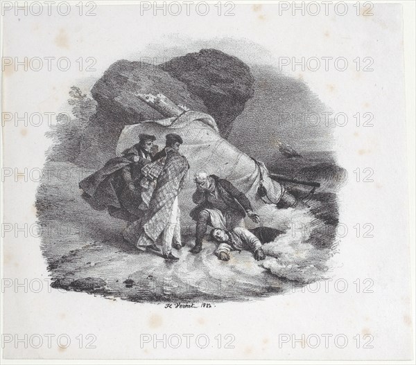 Shipwrecked Victim Thrown onto the Shore of Pourville, 1822. Creator: Émile Jean-Horace Vernet.