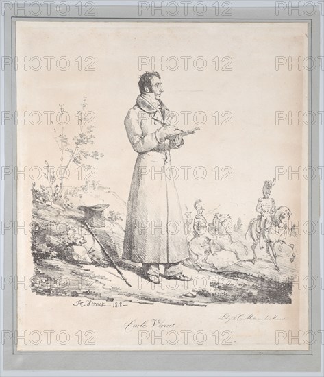 Portrait of Carle Vernet Sketching, 1816. Creator: Émile Jean-Horace Vernet.