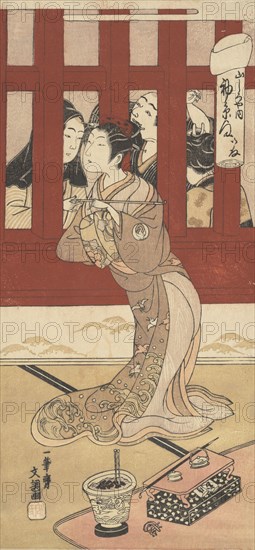 The Actor Bando Hikosaburo II in the Role of the Oiran Hatsuito of Yamashiro-ya, ca. 1770. Creator: Ippitsusai Buncho.