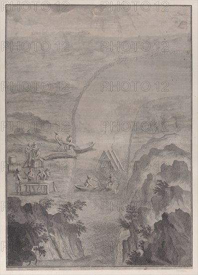 Men fishing with nets in a river, from 'Danubius Pannonico-Mysicus' (Volume 3), 1726. Creator: Jacobus Houbraken.