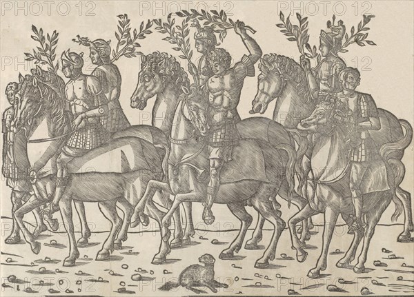 Figures on horseback, from 'The Triumph of Caesar', 1504. Creator: Jacob von Strassburg.
