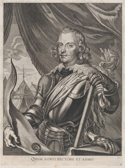 Plate 3: Portrait of Ferdinand Cardinal Infante of Spain, in military armor; from Guilliel..., 1636. Creators: Jacobus van Schoor, Johannes Meursius, Willem van der Beke.