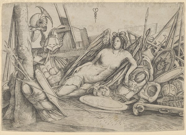 Victory reclining amid trophies, ca. 1498-1500. Creator: Jacopo de' Barbari.