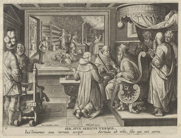 New Inventions of Modern Times [Nova Reperta], The Production of Silk, plate 8, ca. 1600. Creator: Jan Collaert I.