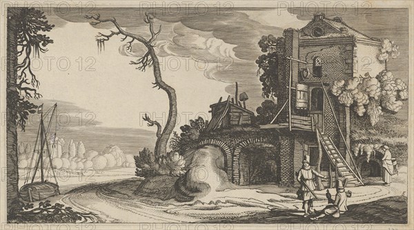 Square Tower Used as Inn near a River, ca. 1641. Creators: Jan van de Velde II, Claes Jansz Visscher.