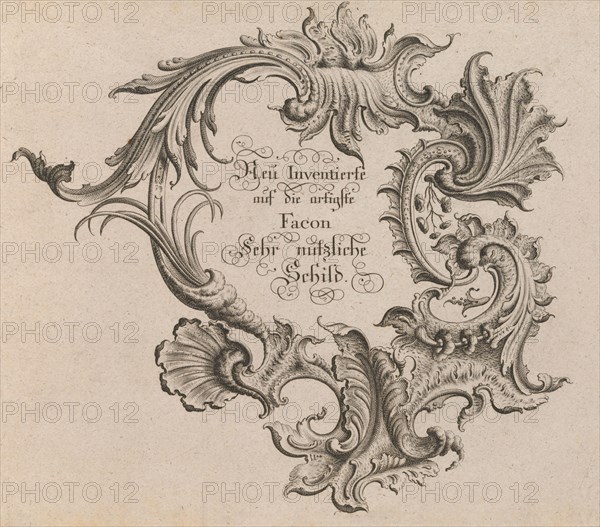 Design for a Cartouche, Plate 1 from 'Neu Inventierte auf die artigste Faco..., Printed ca. 1750-56. Creator: Johann Georg Pintz.