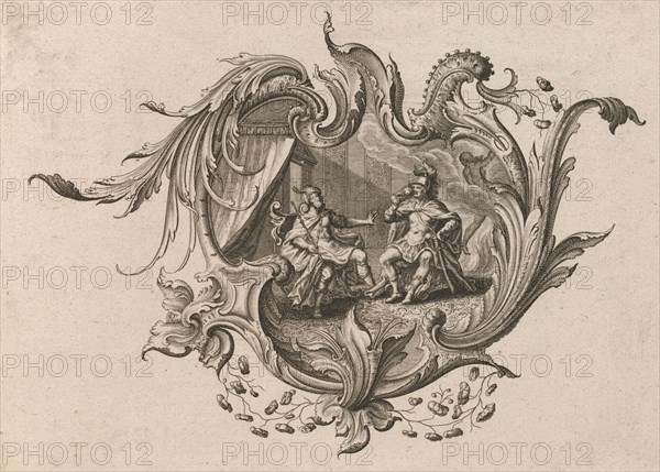 Design for a Cartouche and a Representation of 'Taste', Plate 4 from 'Neu I..., Printed ca. 1750-56. Creator: Johann Georg Pintz.