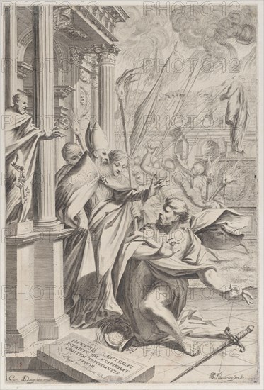 Saint Ambrose repelling Emperor Theodosius, 1652-1711. Creator: Johann Jakob Thurneysen the Elder.