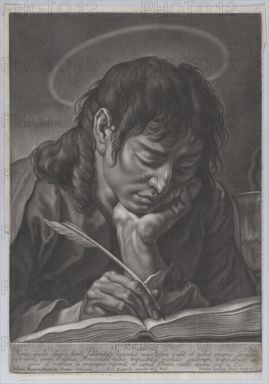 Saint John the Evangelist; head and shoulders, writing with a quill; after Gi..., ca. 1750-ca. 1760. Creator: Johann Lorenz Haid.