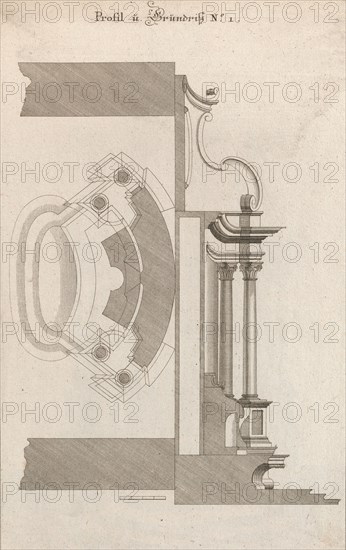 Floorplan and Side View of an Altar, Plate a (2) from 'Unterschiedliche Neu..., Printed ca. 1750-56. Creator: Johann Michael Leüchte.