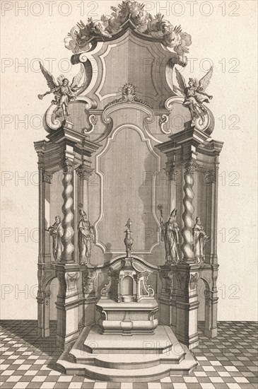 Design for a Monumental Altar, Plate f from 'Unterschiedliche Neu Inventier..., Printed ca. 1750-56. Creator: Johann Michael Leüchte.