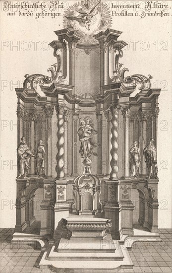 Design for a Monumental Altar, Plate g from 'Unterschiedliche Neu Inventier..., Printed ca. 1750-56. Creator: Johann Michael Leüchte.