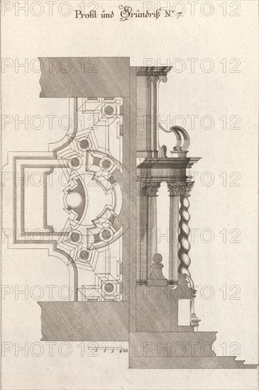 Floorplan and Side View of an Altar, Plate g (2) from 'Unterschiedliche Neu..., Printed ca. 1750-56. Creator: Johann Michael Leüchte.