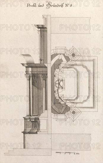 Floorplan and Side View of an Altar, Plate h (2) from 'Unterschiedliche Neu..., Printed ca. 1750-56. Creator: Johann Michael Leüchte.